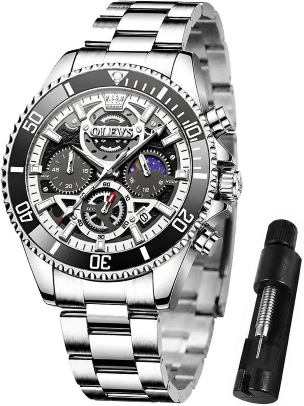 Men's Silver-White Stainless Steel Waterproof Business Date Dress Wrist Watch